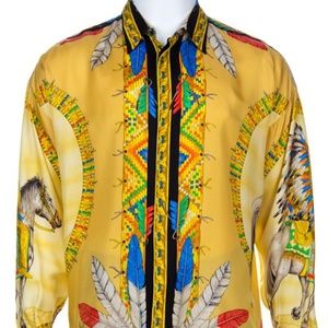 GIANNI VERSACE Silk Native American Print Shirt